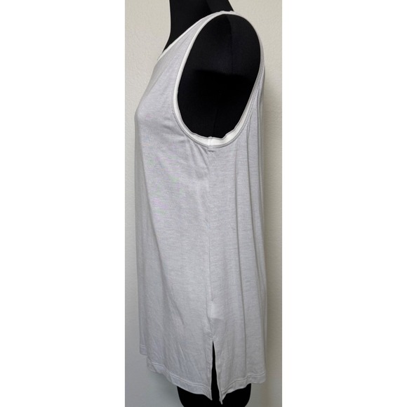 Banana Republic HiNeck Shirt Sleeveless Light Gray Tunic White Trim Viscose - Picture 5 of 13
